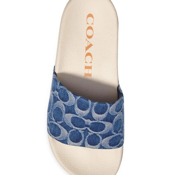 SOLD NEW Authentic Coach Udele Signature Monogram Denim Pool Slides in Denim 10 - Picture 7 of 12